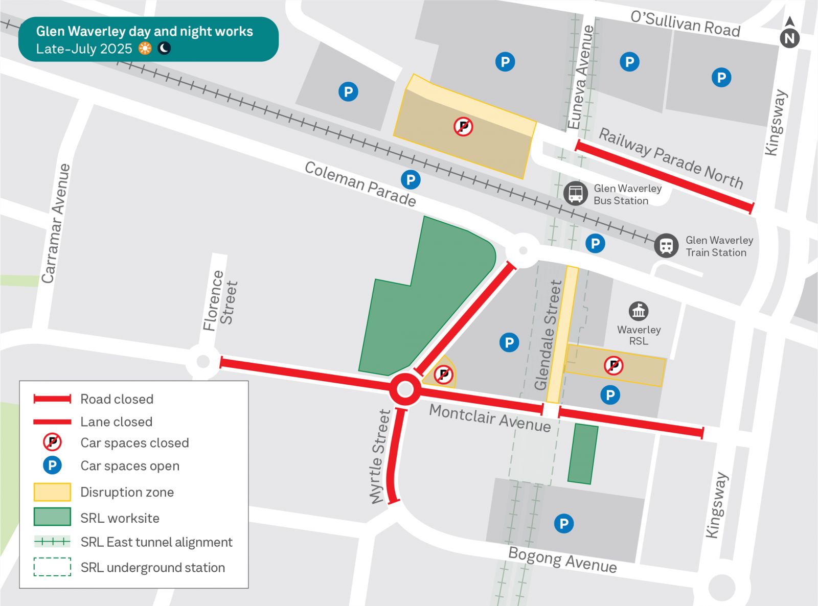Map shows works in Glen Waverley during July.
