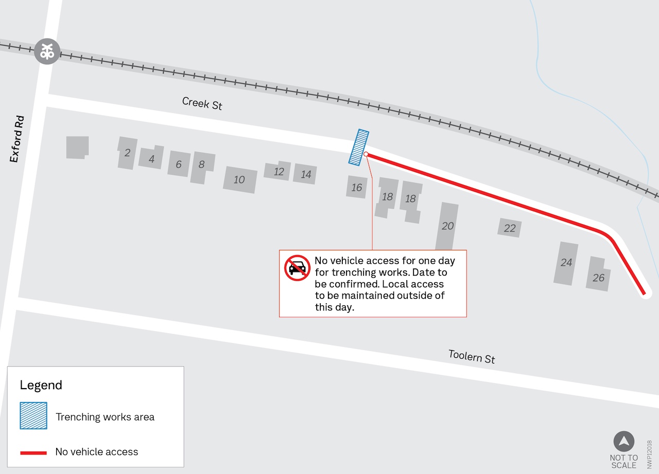 Creek Street trenching works area map – July 2025