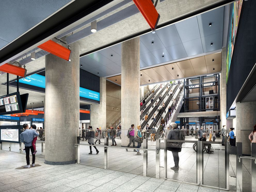 Artist impression of the State Library Station concourse