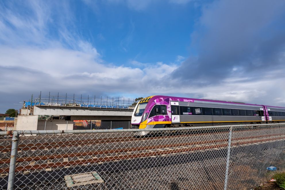 A train passing the new Melton Station site