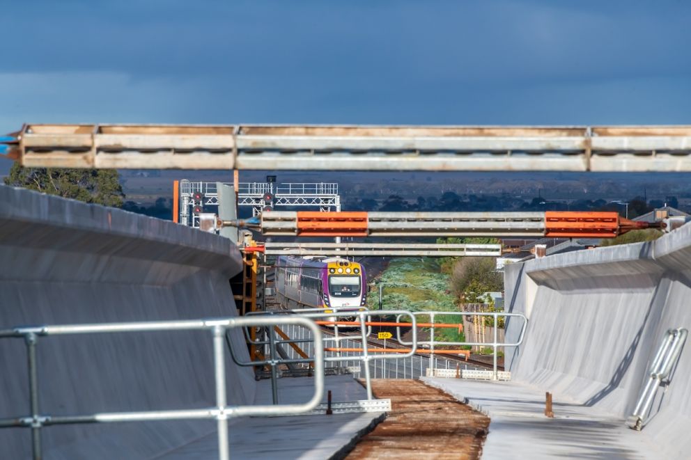 The view from the new rail bridge at Coburns Road as a train approaches