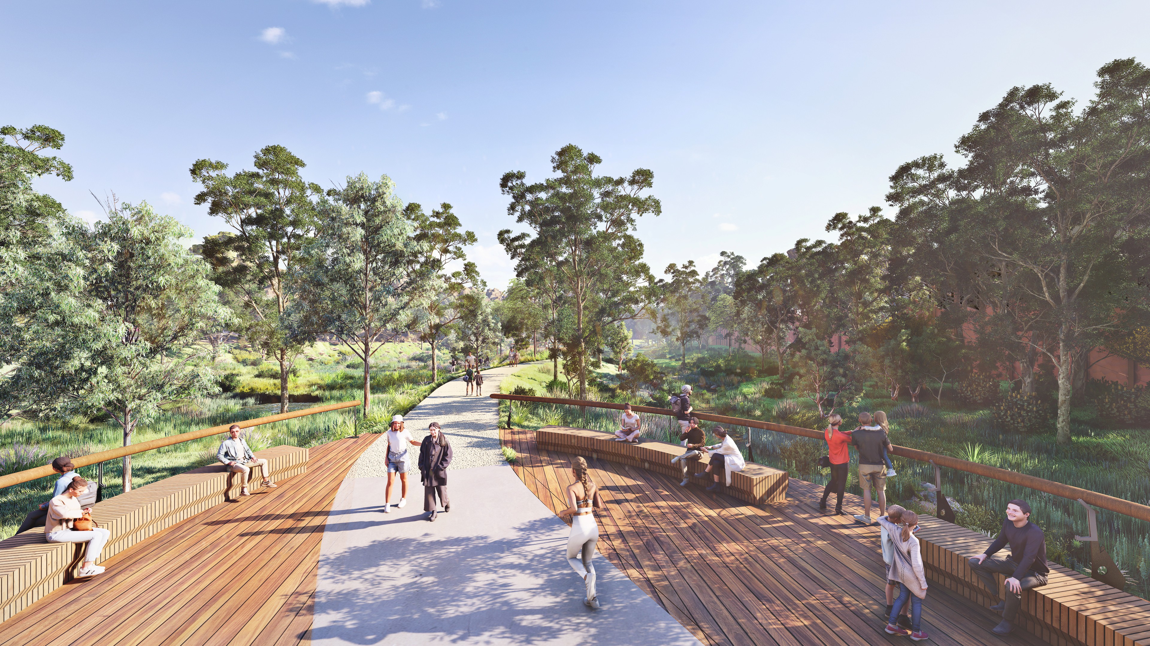 Artist impression of seating and space to enjoy the wetlands. Design subject to further development.
