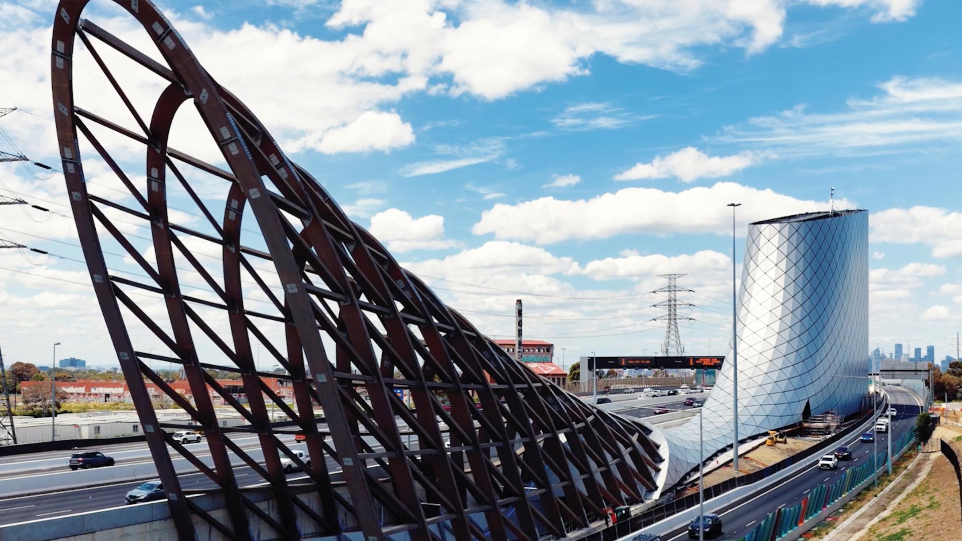 Close up view of timber net structure Southern portal.