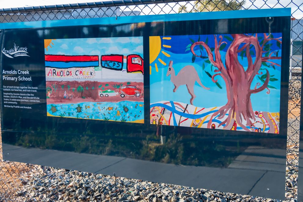 Artworks by Arnolds Creek Primary School have been installed around the Melton construction site