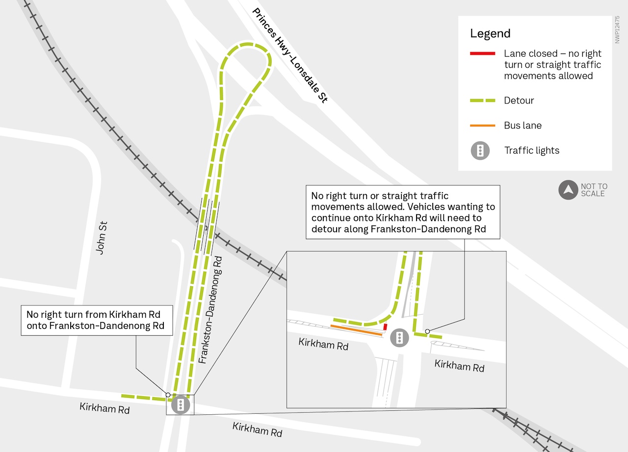 Kirkham and Frankston-Dandenong roads detour map
