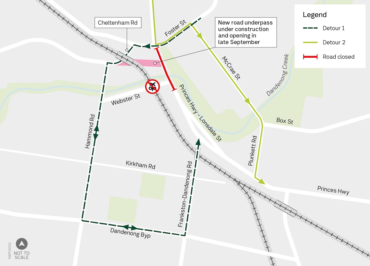 Princes Hwy-Lonsdale St, Dandenong Closure Detour Map