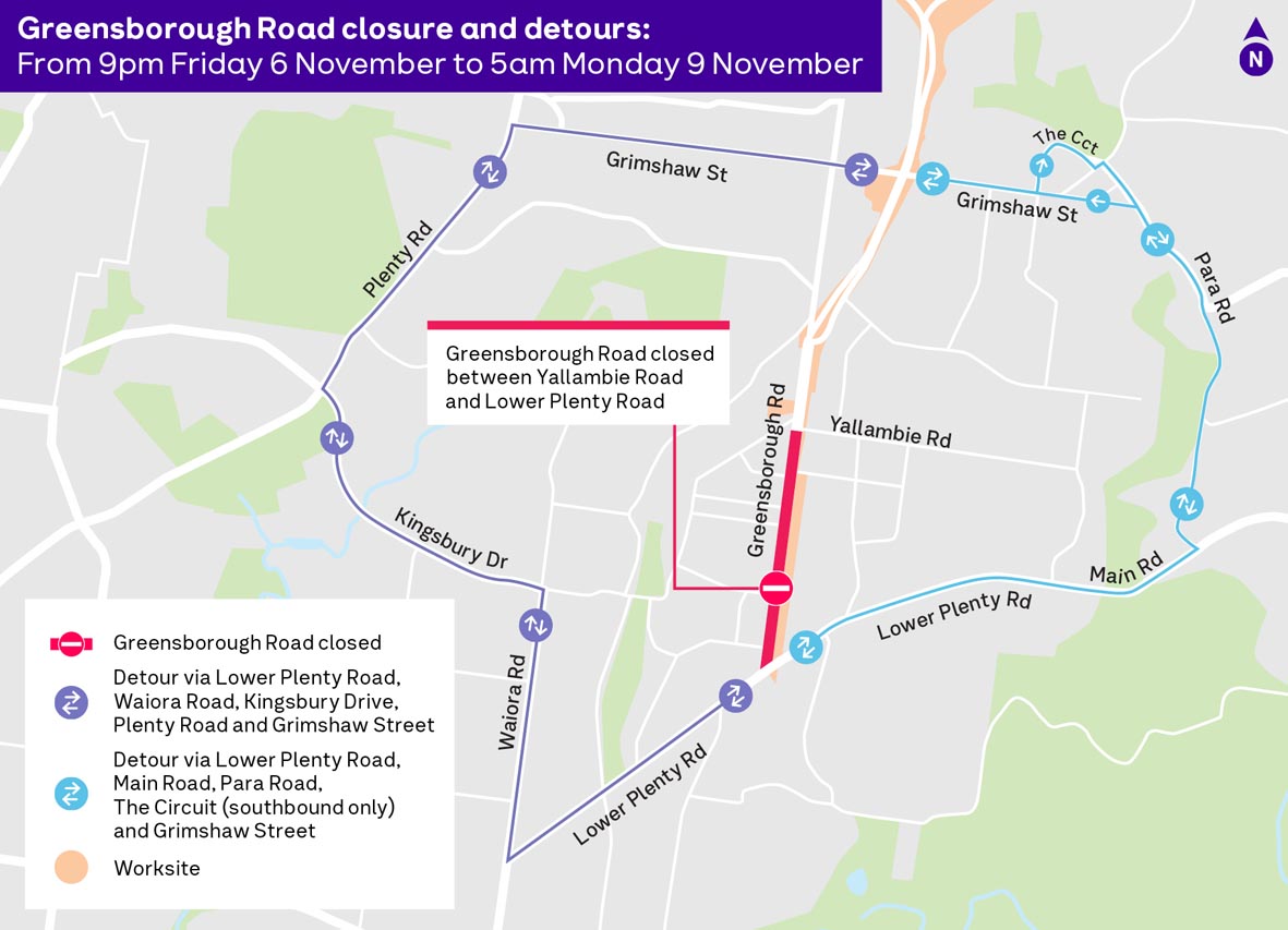 Greensborough Road closure and detours map
