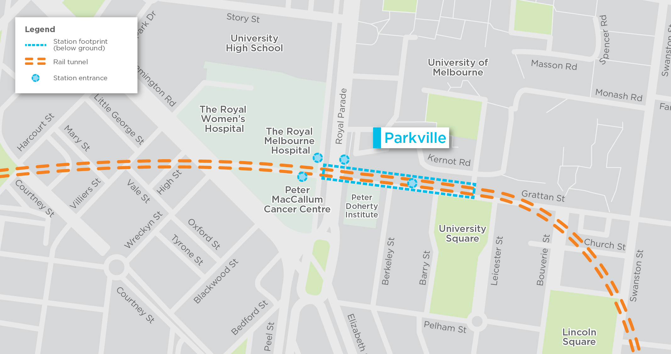 Map of Parkville Station precinct