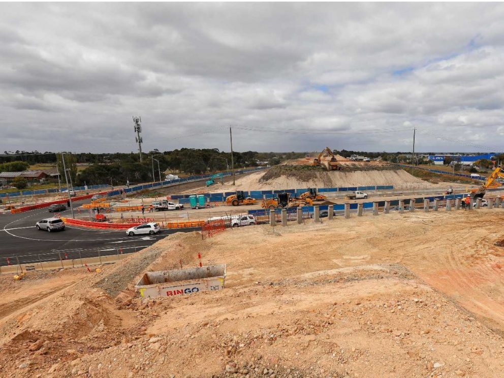 Works to build the abutments for the bridge over Springvale Road.