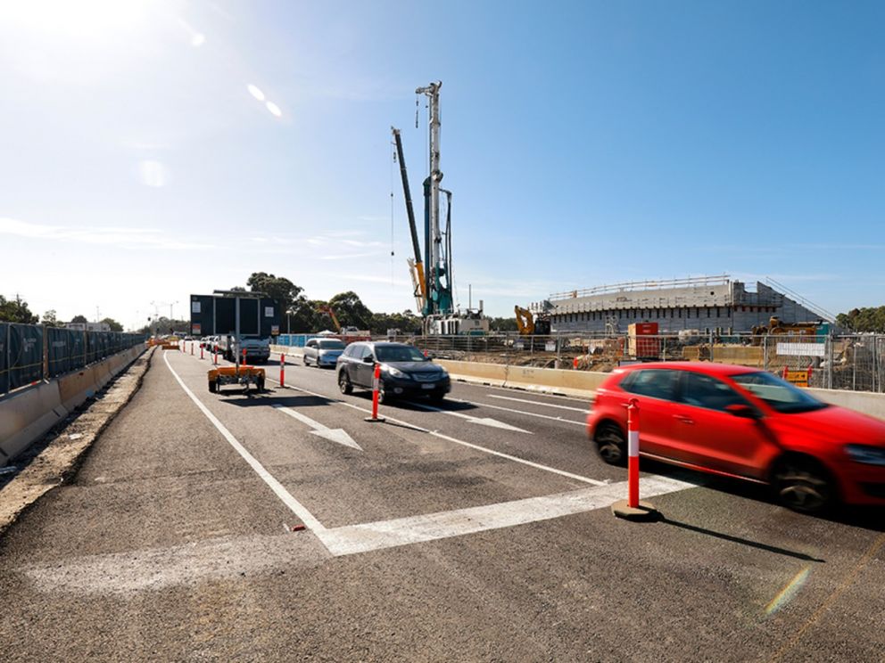 Piling works to build the bridge over Lower Dandenong Road