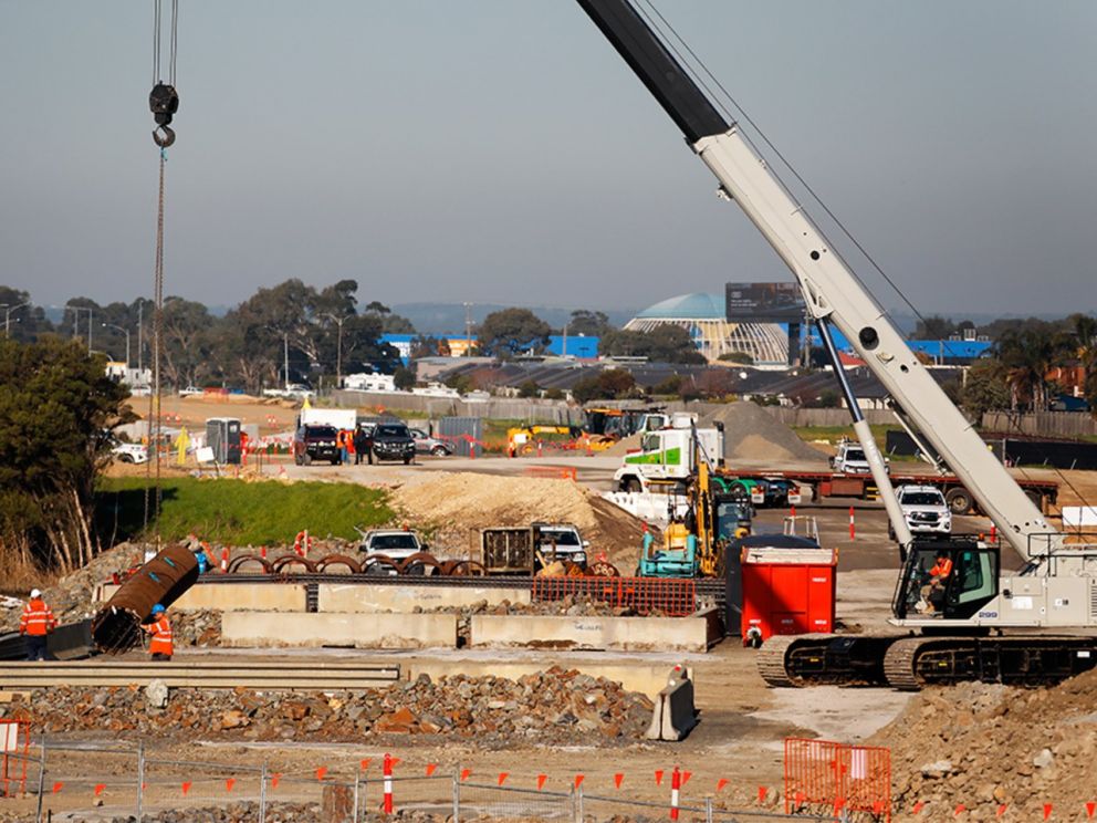 Works to build the twin bridges over the Waterways wetlands - June 2020