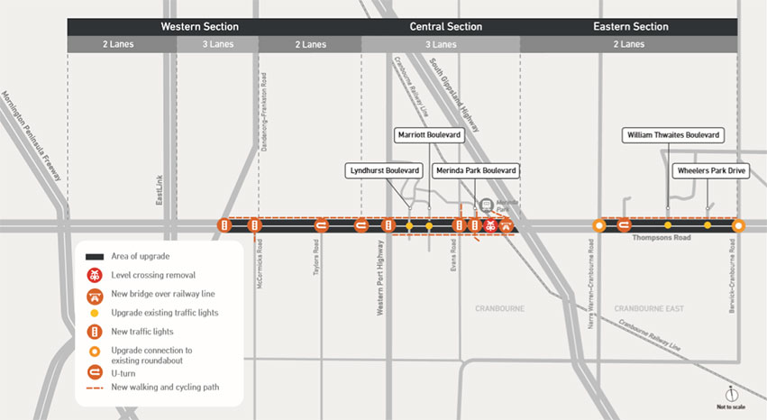 Map showing the location of the works for the Thompsons Road upgrades