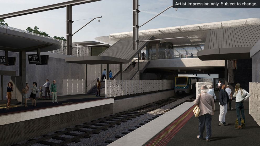 New station platforms – looking south-west towards the main station concourse. Artist impression only, subject to change.