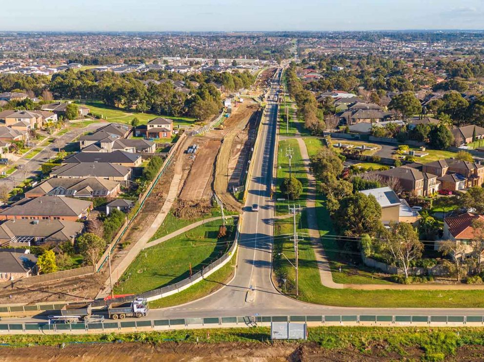 View from Soldiers Road looking westward at the progress to widen O’Shea Road