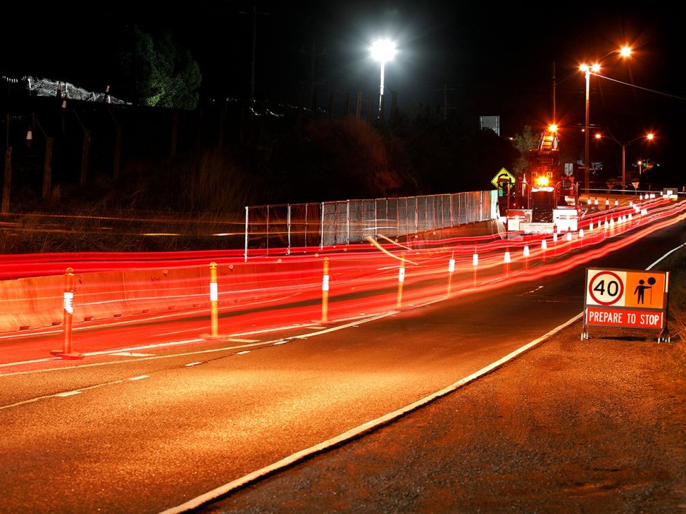 Traffic management set up on Hallam North Road while safety barriers are installed