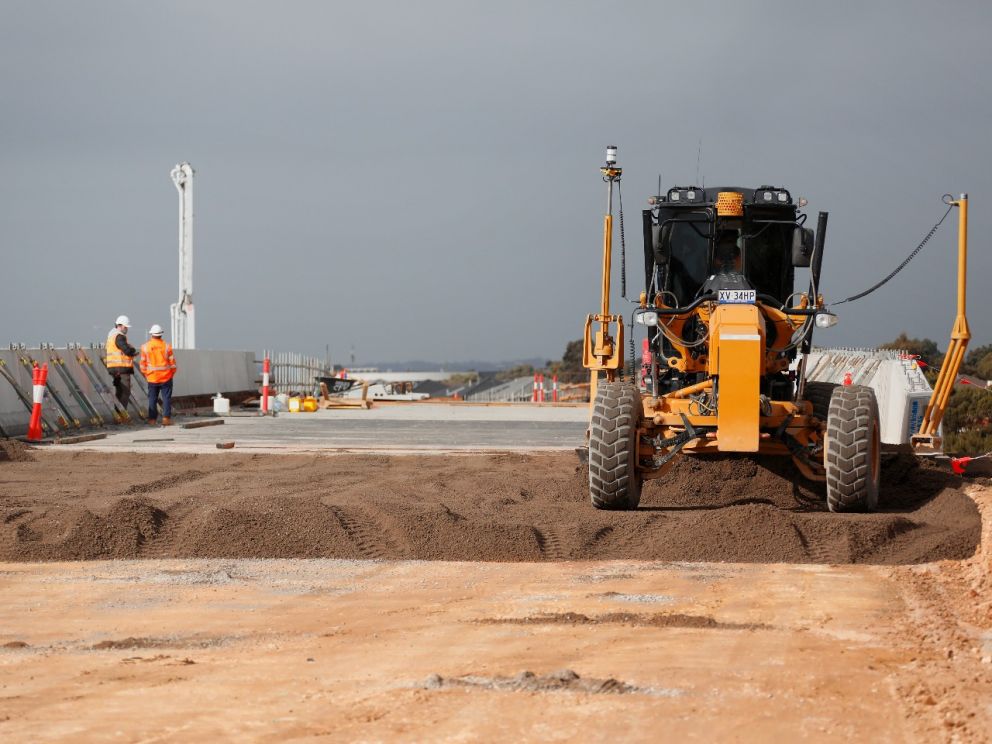 Earthworks in progress at the 400-metre twin bridges over the Waterways wetlands