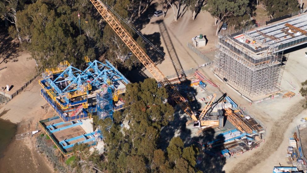 Form traveller (VIC side of river) ready to build the main bridge span