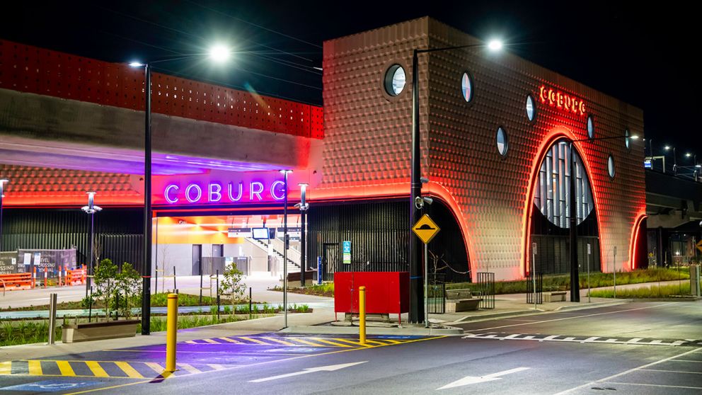 The new Coburg station at night