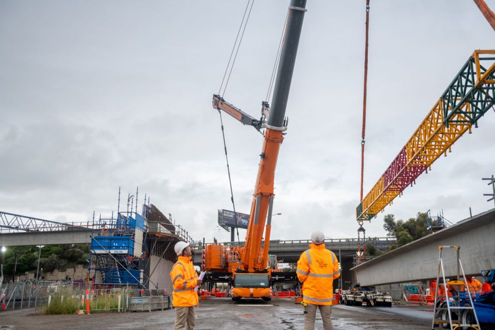 Forrest Street was closed while a 750-tonne crane was set up to lift the 14 beams into place.