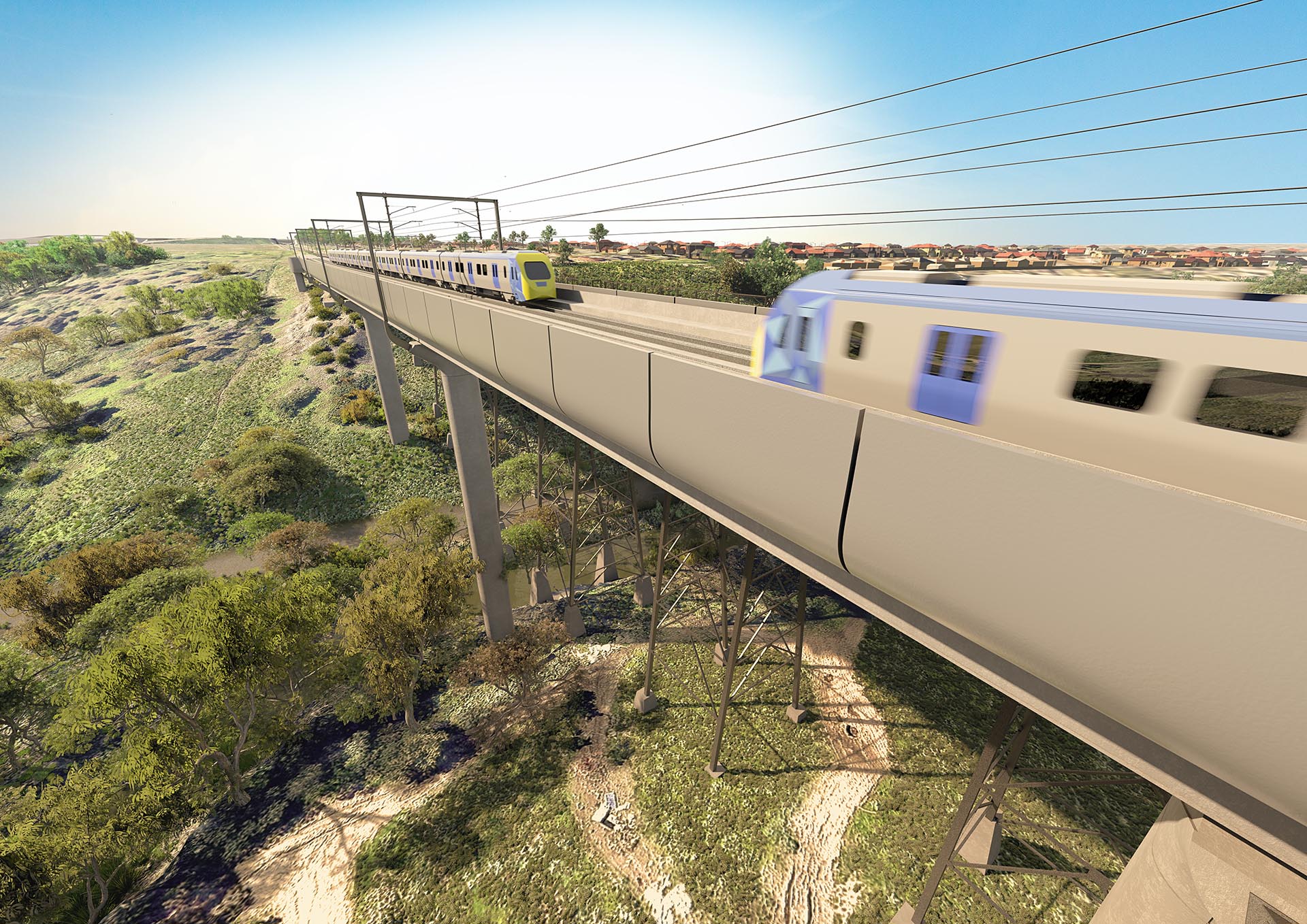 concept image train going over bridge