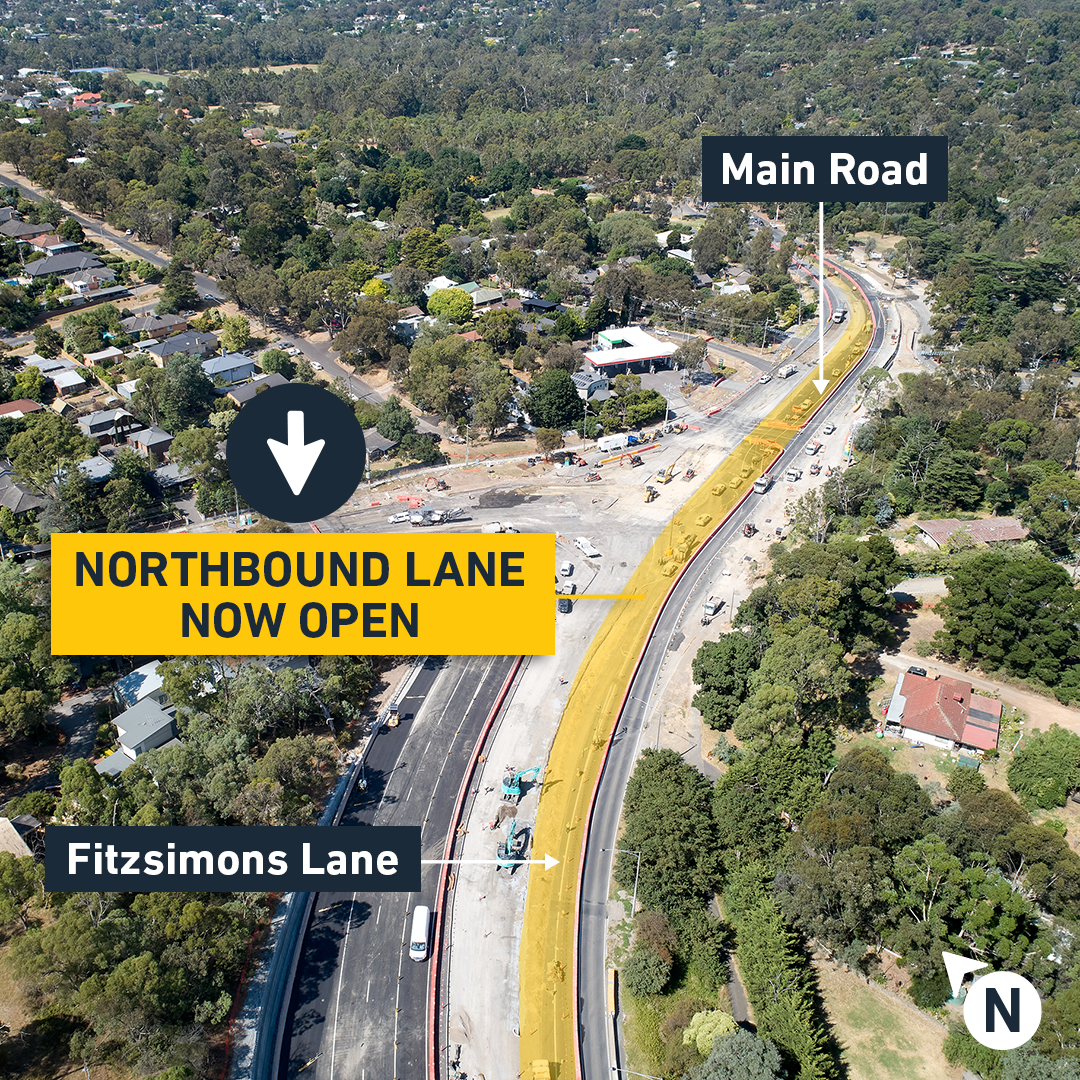 Fitzsimons Lane-Main Road intersection northbound lane