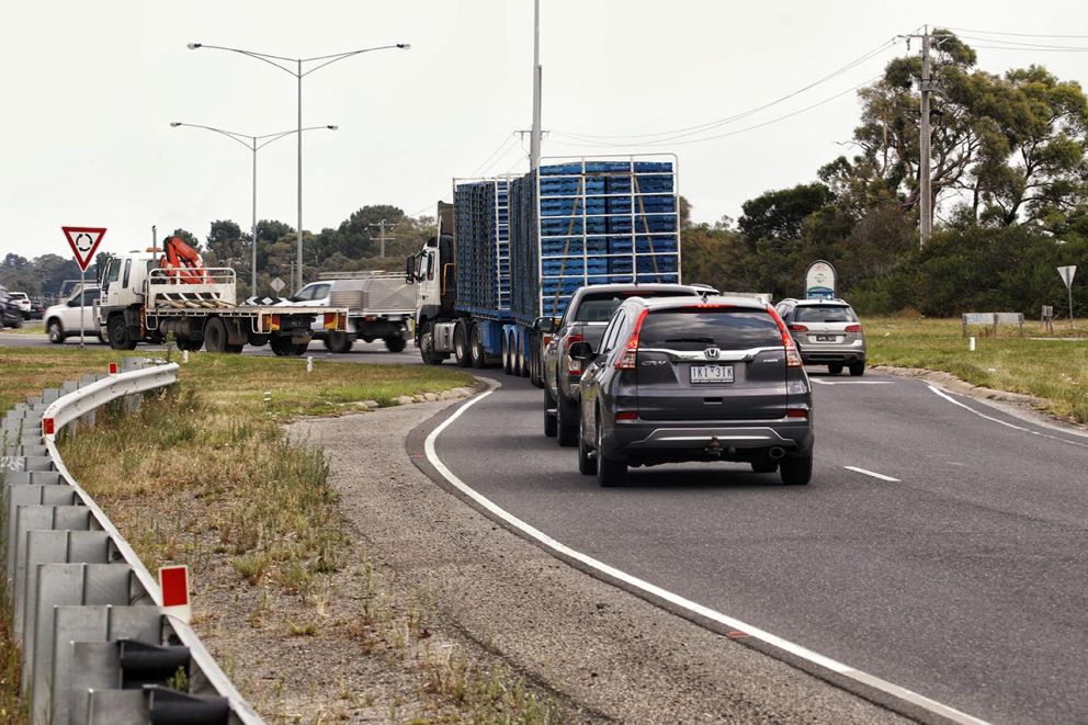 Heavy vehicles at the Ballarto Road and Western Port Highway intersection