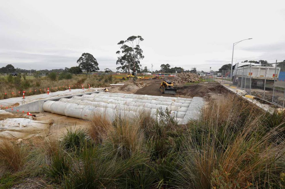 Drainage works behind the barriers at the Ballarto Road intersection