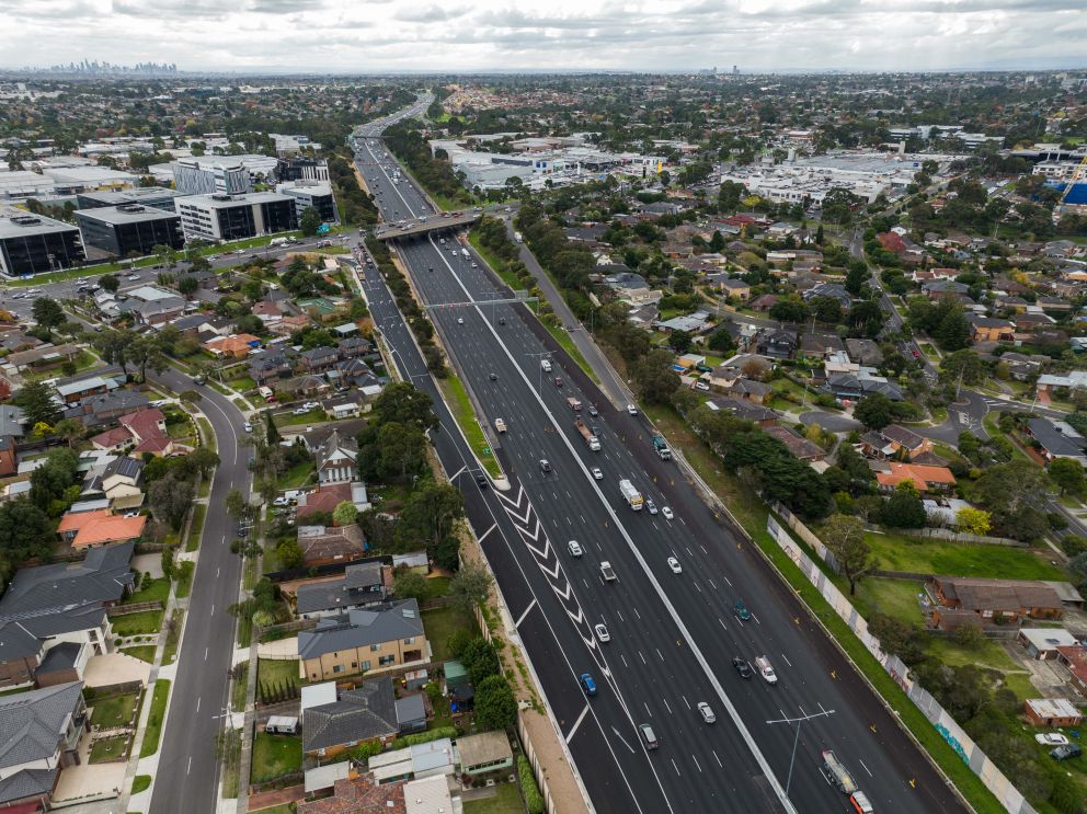 Citybound view of the upgraded Springvale Road inbound exit ramp