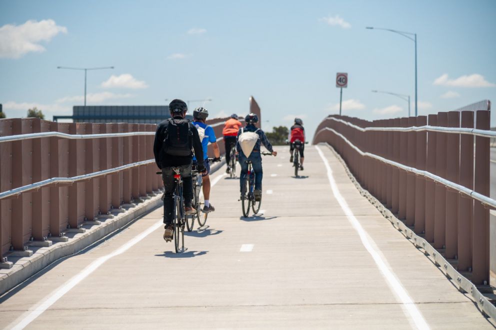 BrimBUG cyclists try out the new Fitzgerald Road bridge shared use path