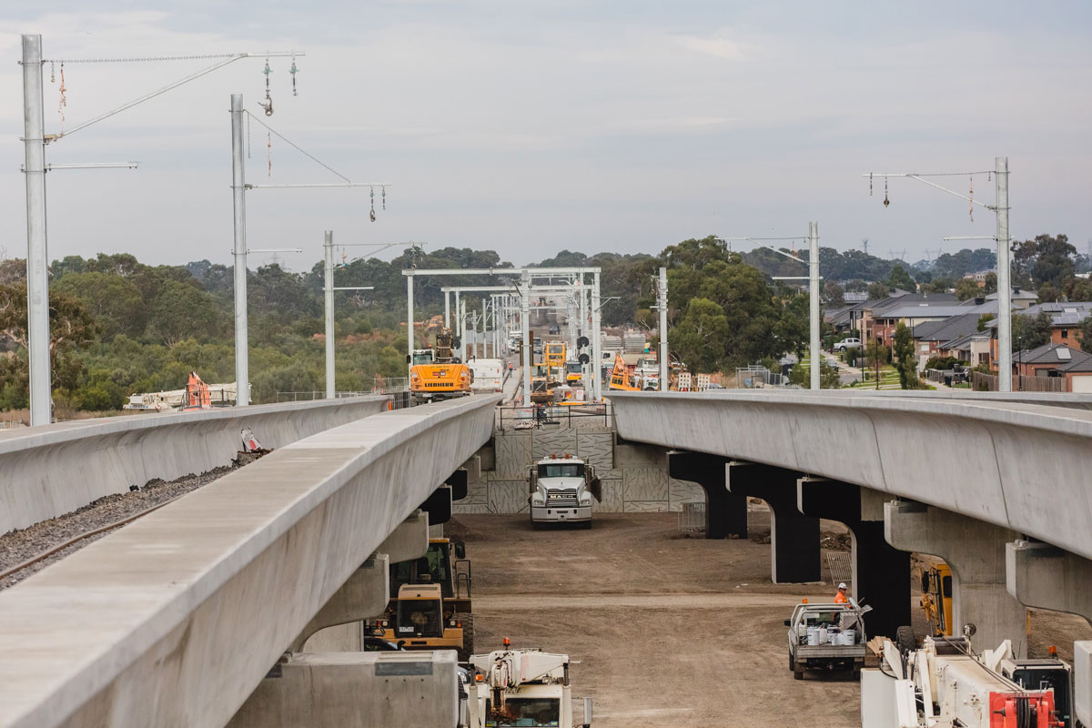 Large pillars on the Mernda Rail