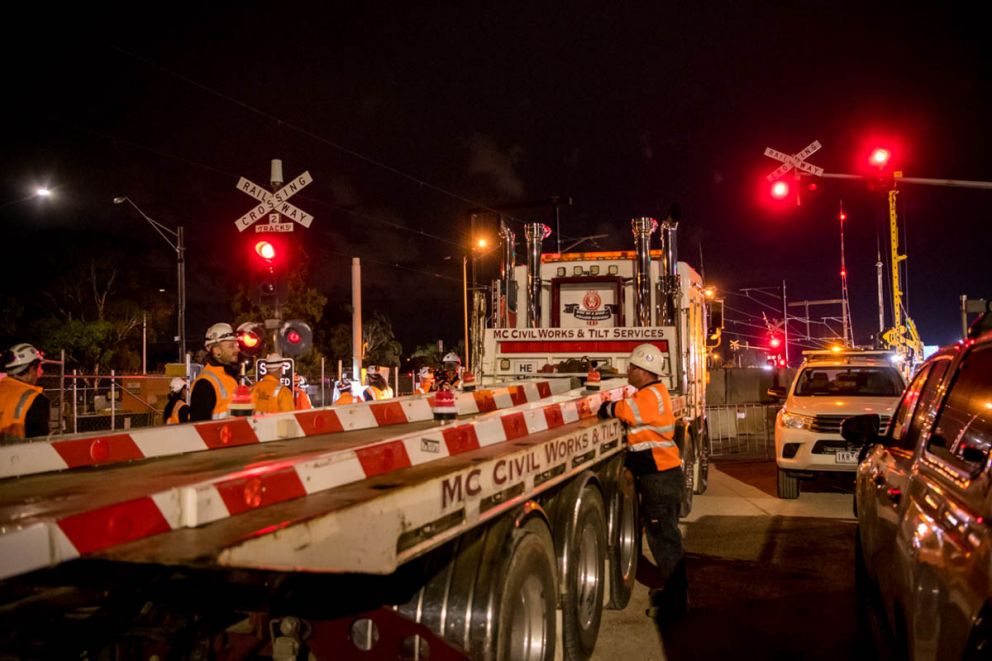 Boom gates being removed at High Street, Reservoir.