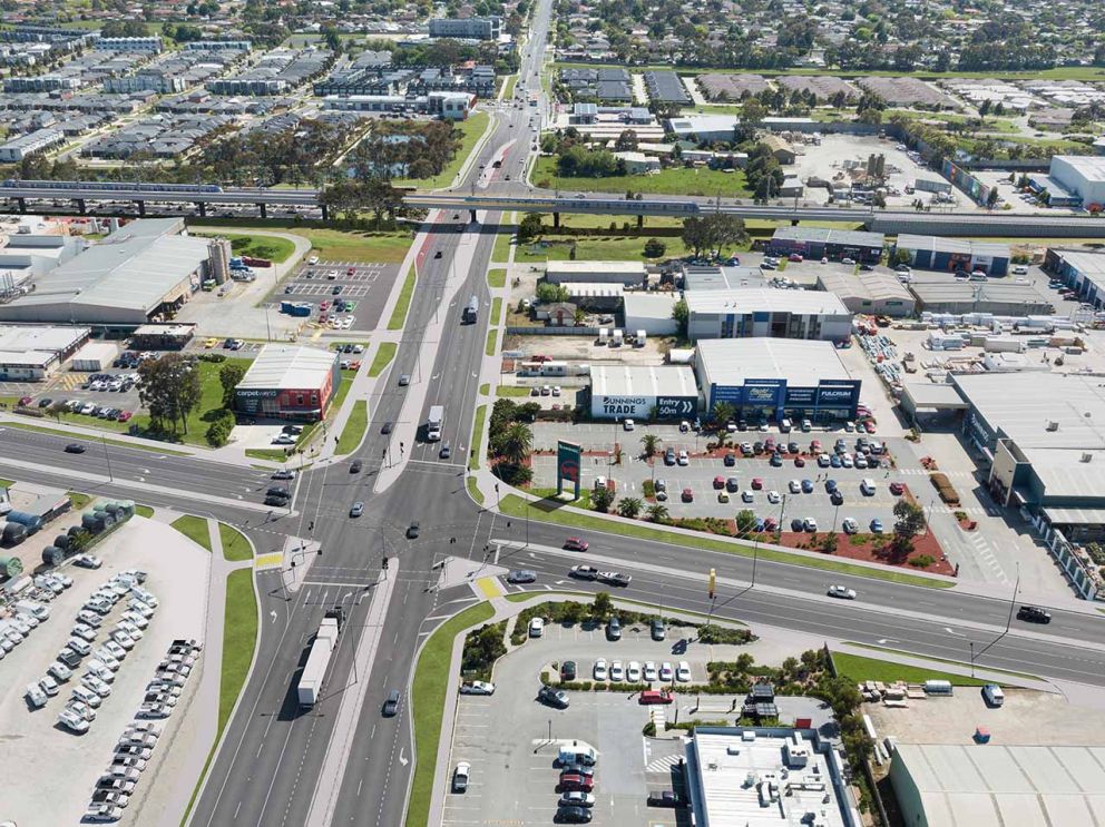 Artist’s impression of Racecourse Road looking north towards Azola Drive with upgraded signalised intersection at Bald Hill Road.