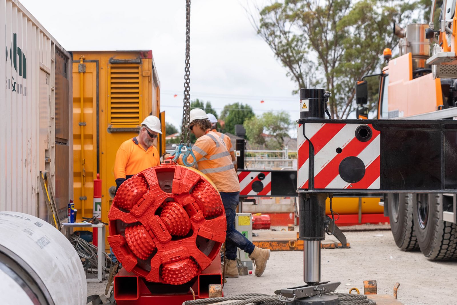 Setting up to launch the mini TBM in Slater Parade, Keilor East.