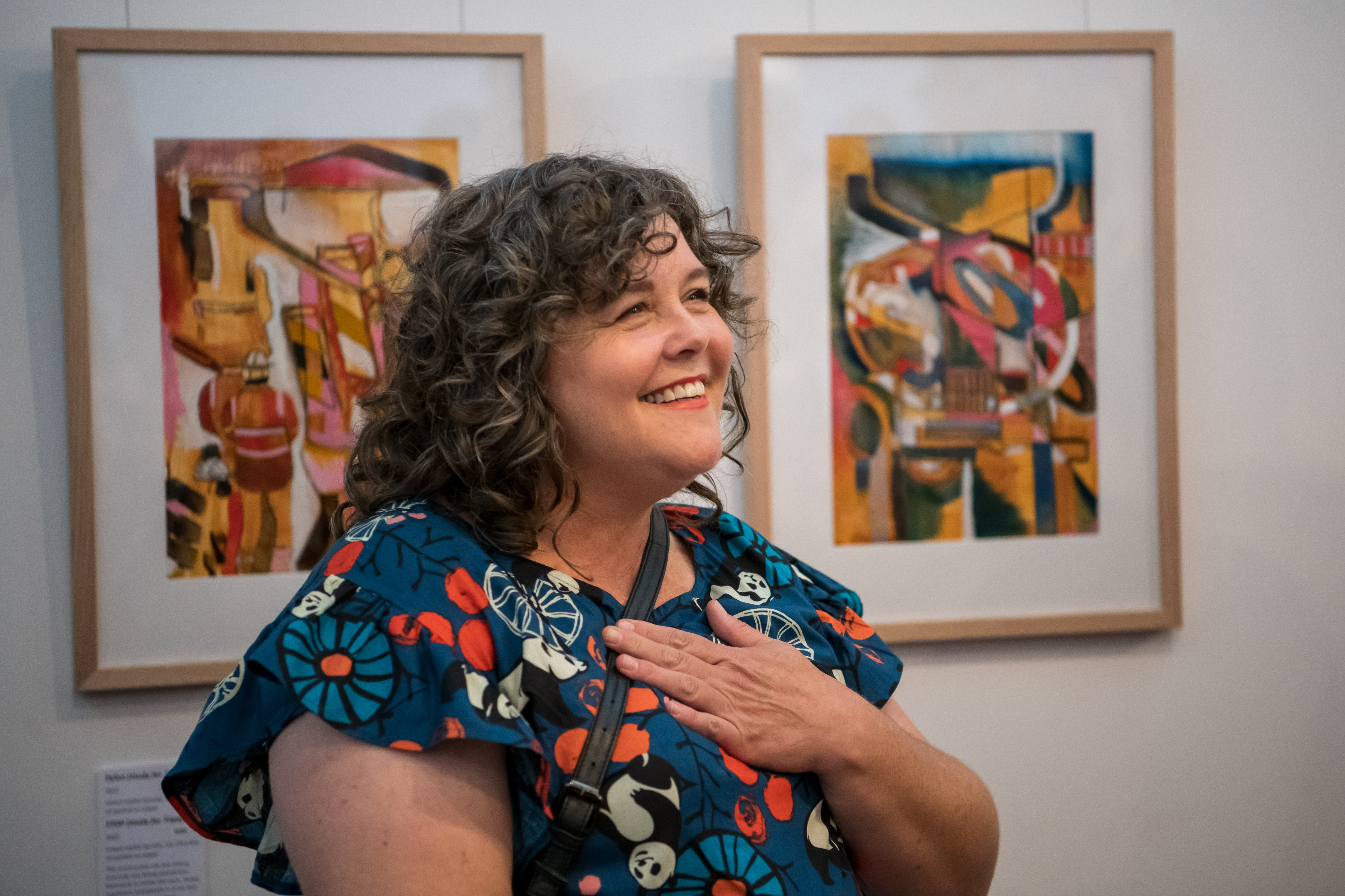 Preston artist Rose Story at her exhibition 