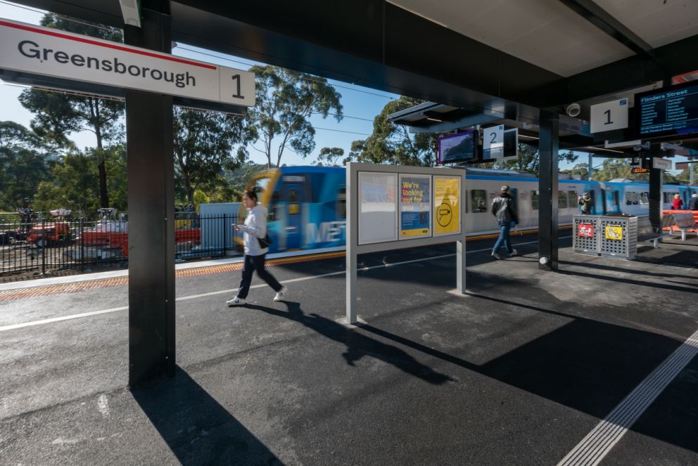 The new Greensborough Station welcomes passengers for the first time