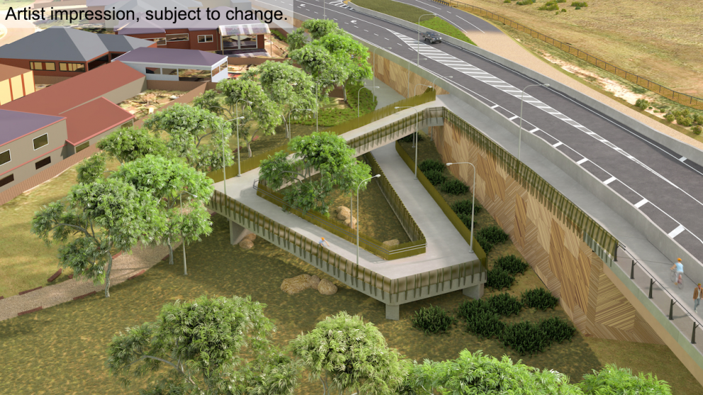 An accessible shared use path with a ramp and stairs will run on the eastern side of the road bridge