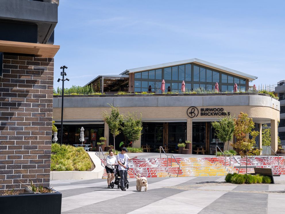 Image shows entrance to the Brickworks Shopping Centre in Burwood.