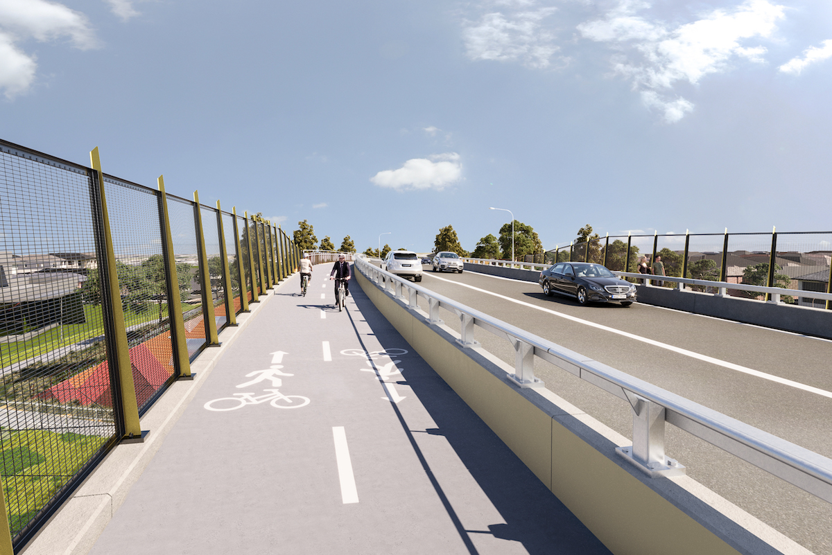 View from the new shared use path on the road bridge facing south towards Just Joey Drive