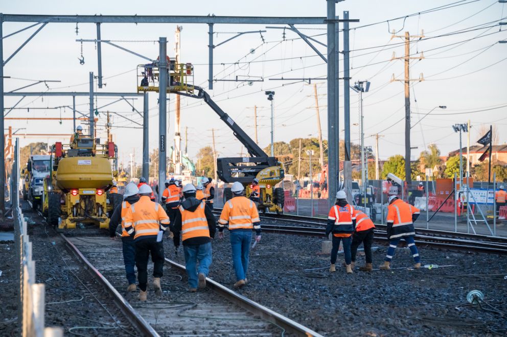 Workers on track at Keon Parade