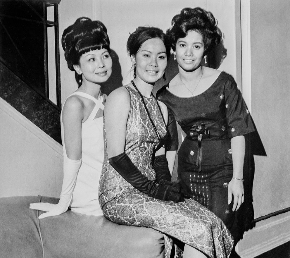 Monash University Arts student, Rosalind Chew (centre) is selected as Miss Malaysia, 1967.