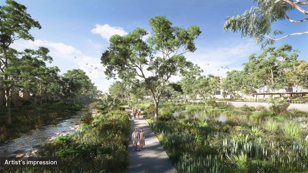 Artist impression of the Valda Wetlands pedestrian path in Mont Albert North.