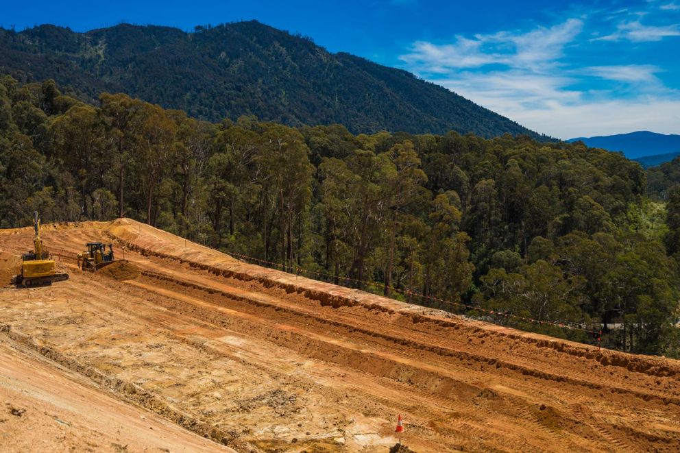 Earth works continue at the top of the landslip