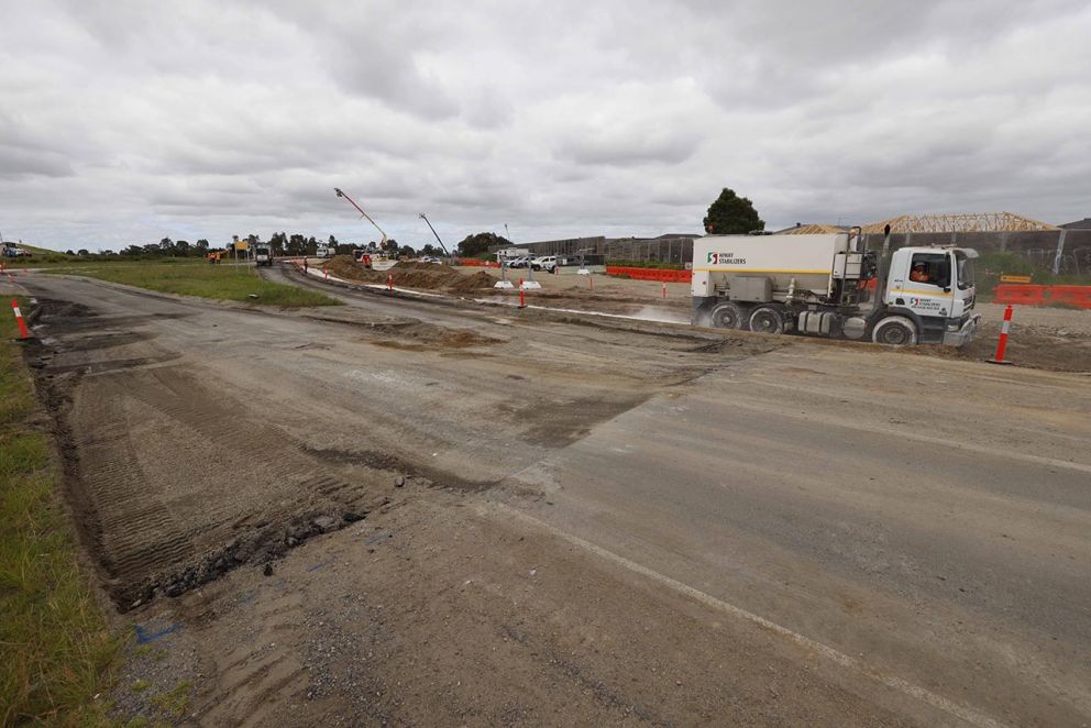 A view of the works looking towards the outbound Princes Freeway exit ramp.