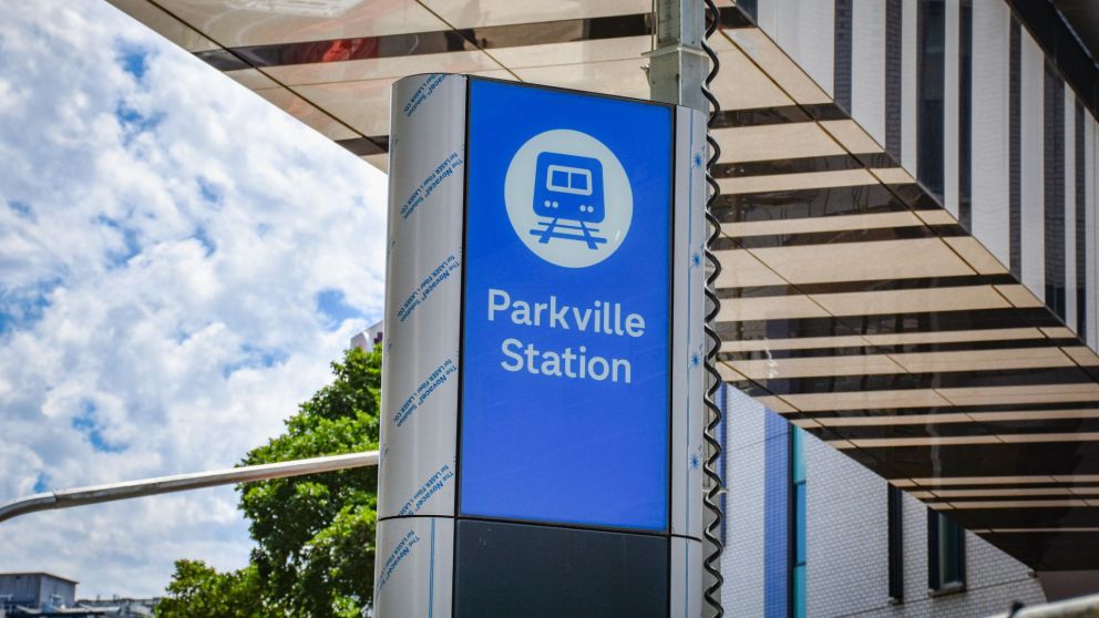 View of Parkville Station bus stop signage