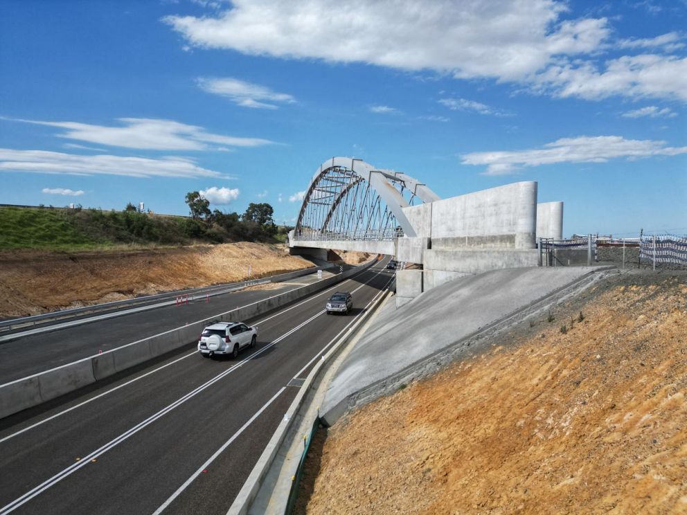 Traffic will be switched onto the new eastbound lanes under the rail bridge later this year.