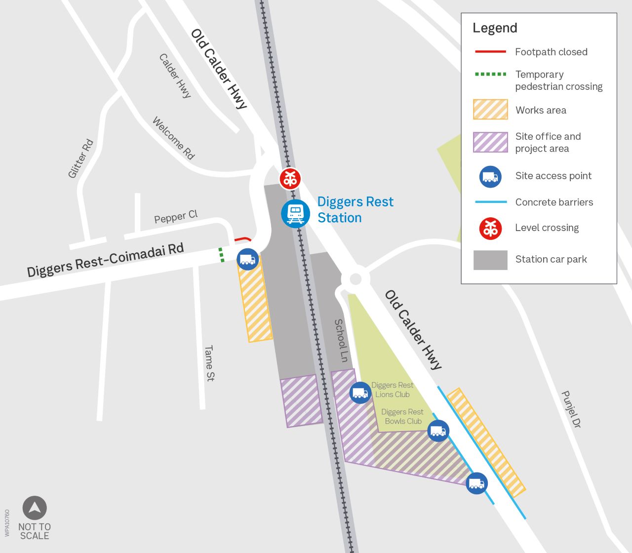 Map showing disruptions to Old Calder Highway