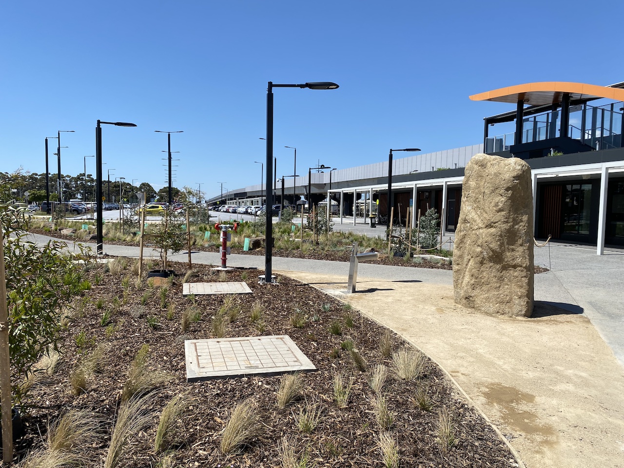 Image shows a boulder at Deer Park Station.