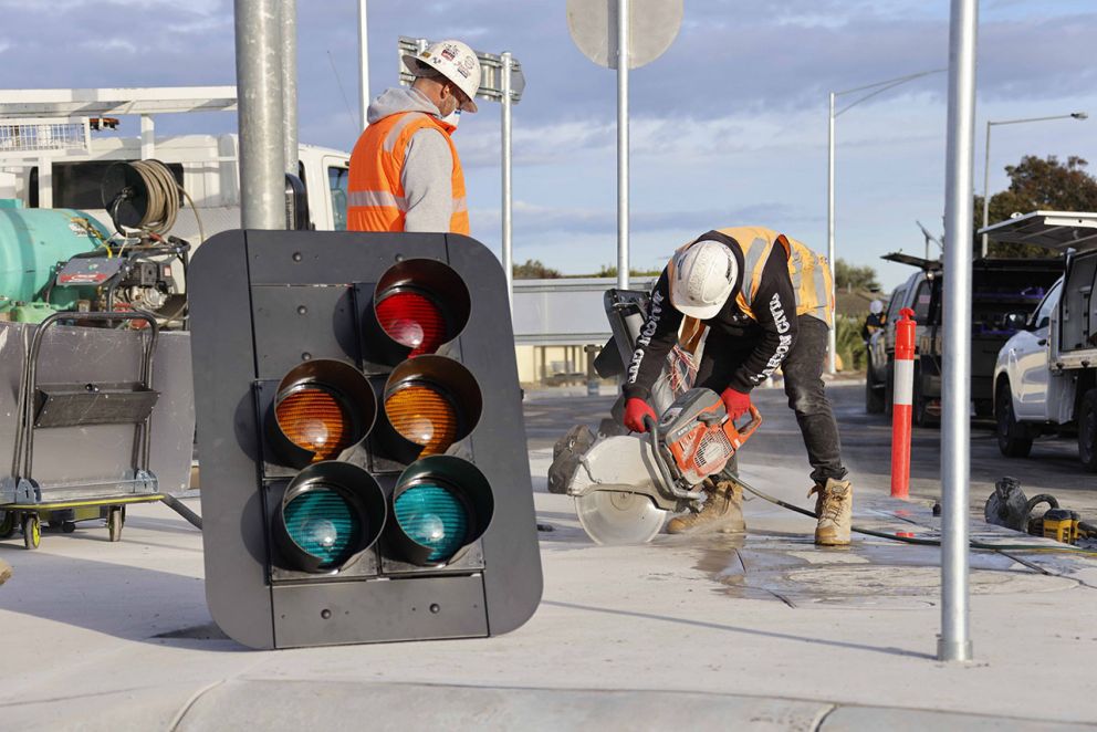 June 2024- Saw cutting on the traffic island for the upgraded Henry Road intersection