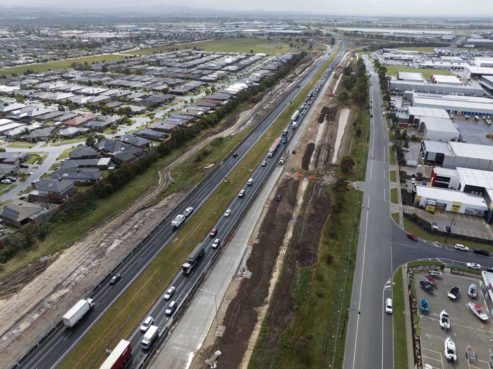 October 2023- An aerial view of the new lanes on the Princes Freeway