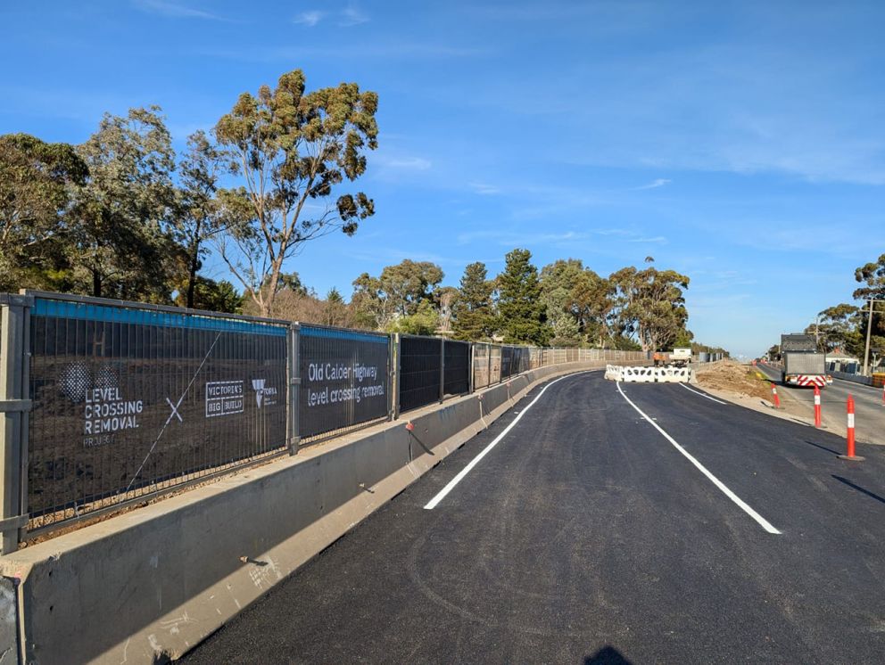 Asphalting and line marking nearly completed on the new Old Calder Highway temporary diversion road